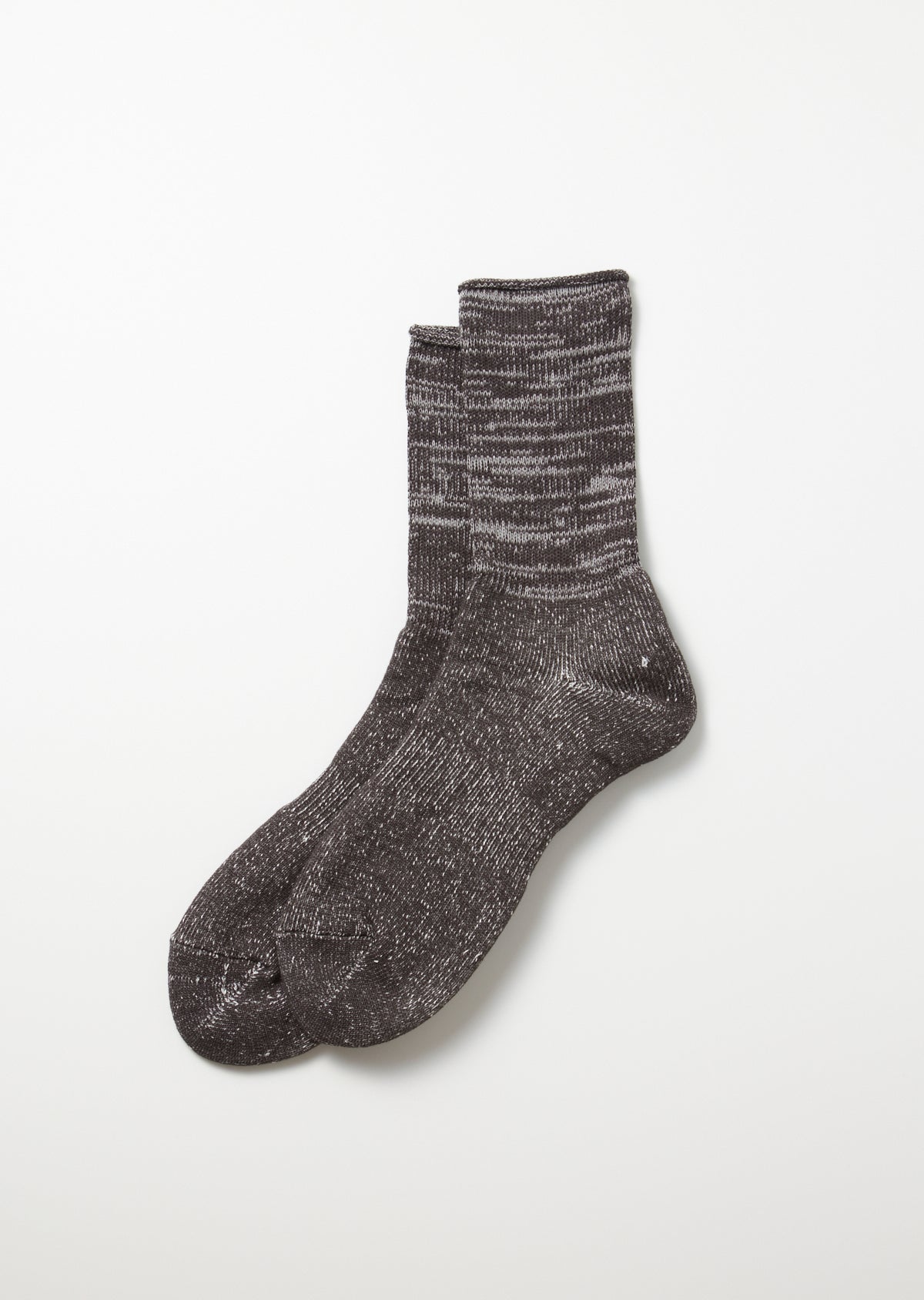 Charcoal Washi Pile Crew Socks featuring a marled knit and flecked texture, displayed flat.