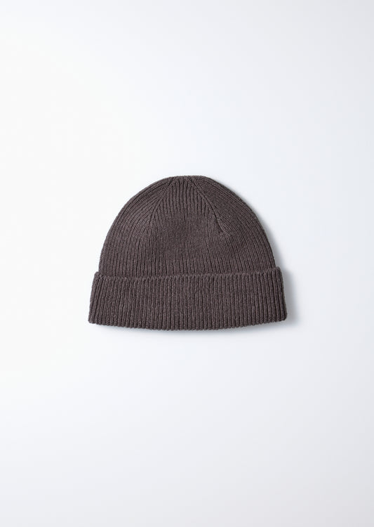 Dark Gray Washi/Recycled Cotton Beanie with a ribbed knit texture, displayed flat.