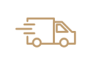 Brown line icon of a delivery truck with motion lines, indicating fast shipping.