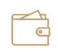Brown line icon of a wallet with money sticking out, simple and minimal design.
