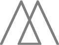 Gray geometric logo featuring two overlapping triangles forming an abstract "M" shape on white background.