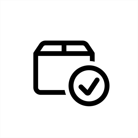 Shipping Protection insurance by Route, a black outline icon of a package with a white checkmark in a black circle.