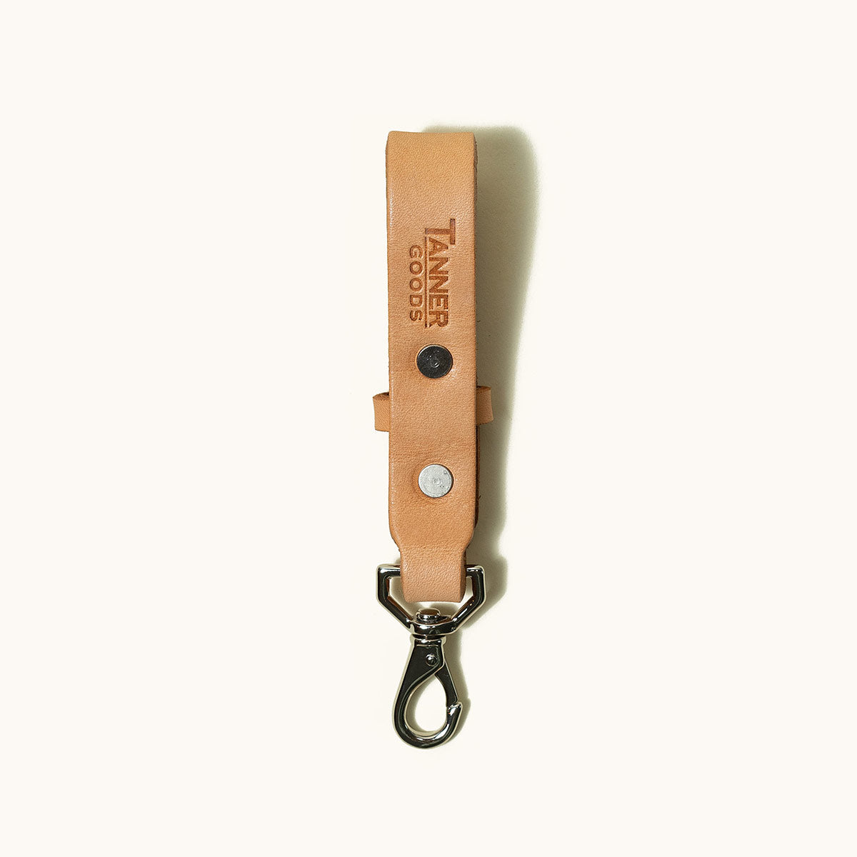 Natural leather Key Lanyard by Tanner Goods with silver-tone snap closures and a swivel clip.