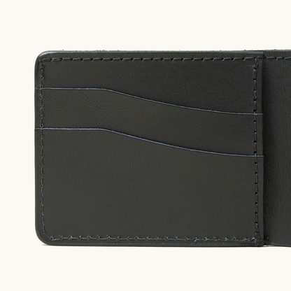 A close up shot of the card holders on the left of the wallet.