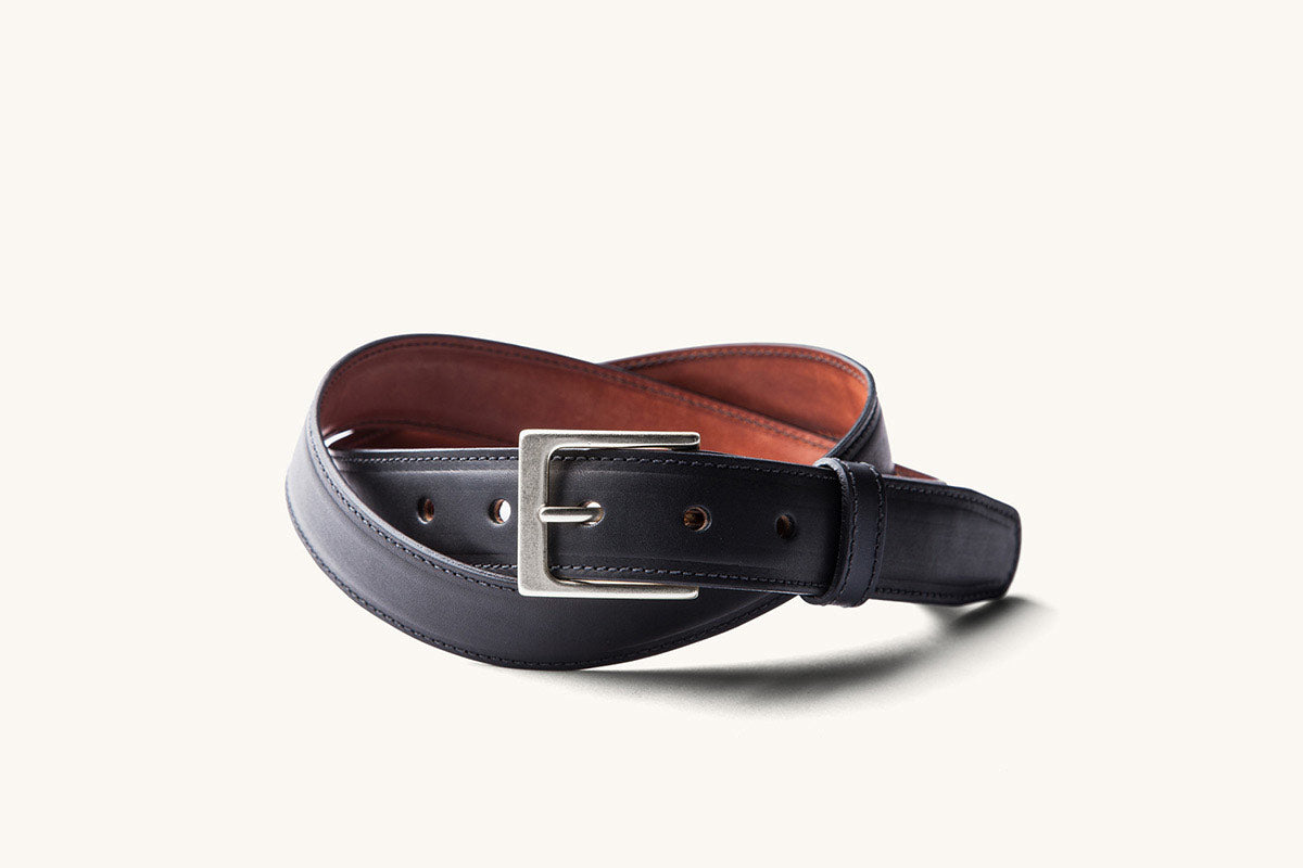 black dress belt with silver buckle