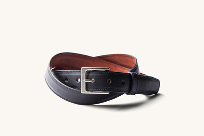 black dress belt with silver buckle